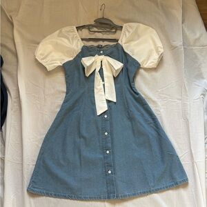 Blue and White Dress with Bow || SHEIN